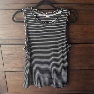 Hem and Thread Striped Ruffle-Trim Tank Top - Black/White